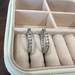 Solid 14K White Gold Hoop Earrings with High Quality Cubic Zirconia Diamonds